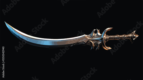 Majestic Fantasy Silver Sword with Long Blade on Isolated Background