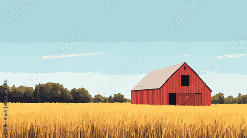 Rustic Barn and Agricultural Field Vector Illustration