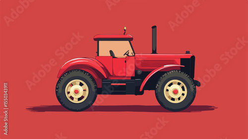 Red Farm Tractor Flat Vector Illustration Centered