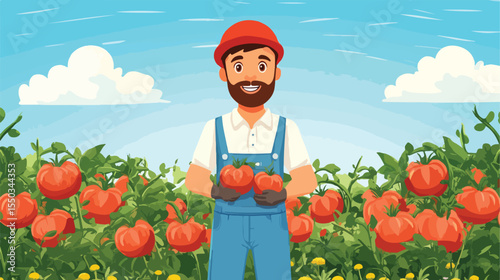 Professional Farmer with Tomato Plant Flat Vector Illustration