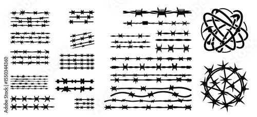 Black barbed wire fence in various shapes