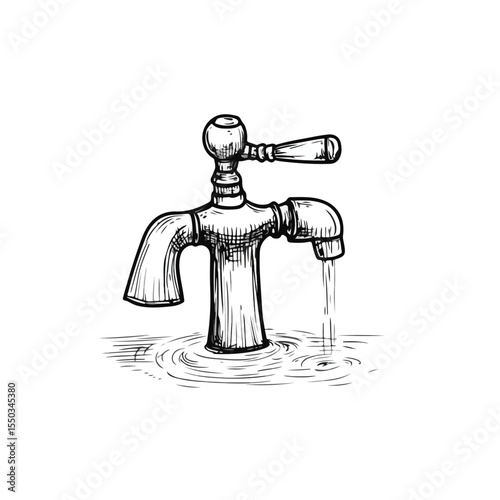 Colorful Cartoon Illustration of a Water Faucet With Water Flowing, Playful Water Drop Characters, Happy Water Theme Cartoon Vector Artwork