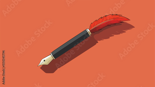 Feather Pen Writing Tool Flat Vector Illustration