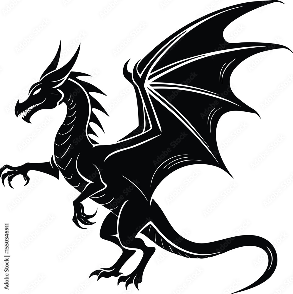 Fototapeta premium Silhouette of Flying Dragon