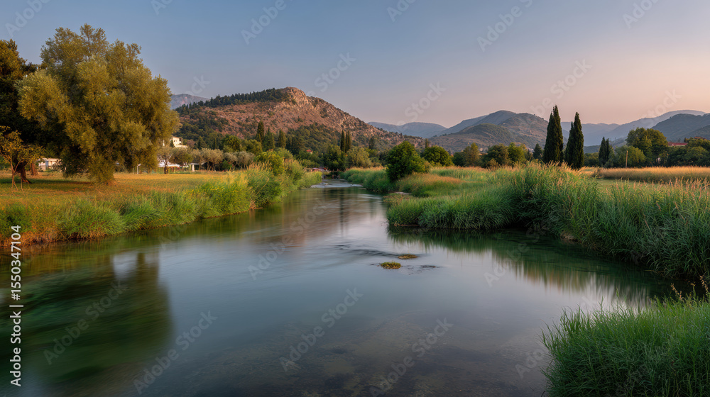 serene summer evening by fresh springs in montenegro surrounded by lush greenery and soft sunlight serene summer evening by fresh springs in montenegro surrounded by lush greenery and soft sunlight