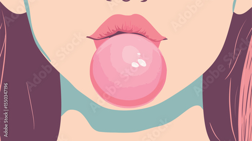 Chewing Gum Female Character Flat Vector Illustration in Center