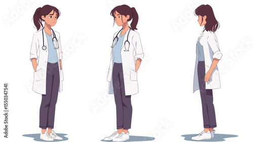 Professional Female Doctor with Stethoscope Flat Vector Illustration