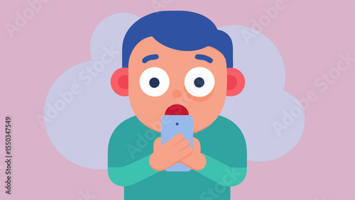 Character with Sweaty Palms A cartoon character with wide eyes and a slightly flushed face is standing with one hand nervously gripping their smartphone. The other hand is raised