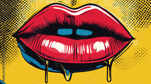 Vibrant Female Lips Dripping Pop Art Style Vector Illustration