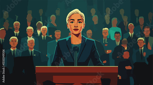 Female Politician Standing Behind the Podium