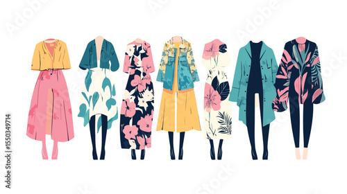 Modern Feminine Fashion Design Flat Vector Illustration