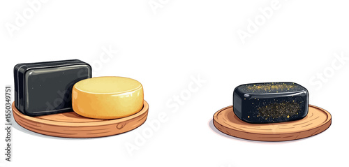 Vsai natural handmade soap bars resting on wooden coasters