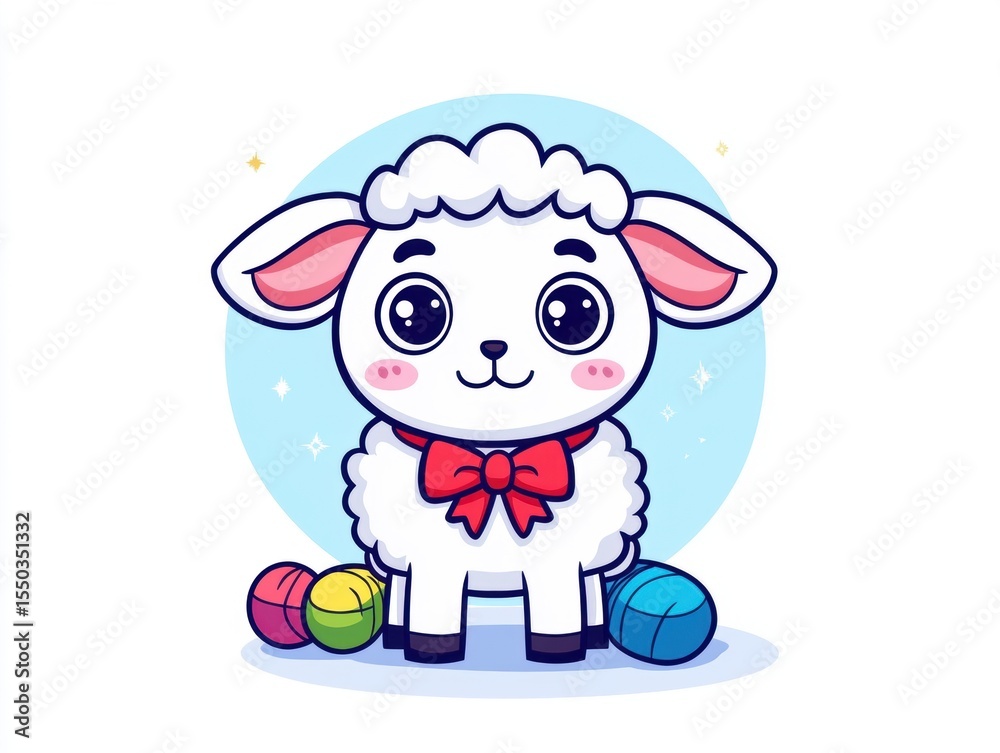 Fototapeta premium Cute sheep with colorful balls