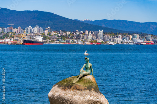 Girl in a Wetsuit, a bronze sculpture at Stanley Park in Vancouver, Canada