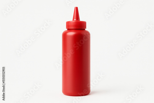 Minimalist Red Plastic Squeeze Bottle with Cap – Clean Product Mockup on White Background