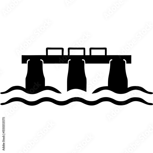 Creative River Barrage Icon Vector Illustration | Minimal Water Control Structure Symbol for Hydropower, Irrigation, and Civil Engineering Design