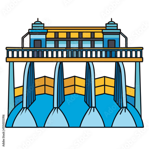 Creative River Barrage Vector Illustration | Detailed Water Control Structure for Hydropower, Irrigation, and Infrastructure Design