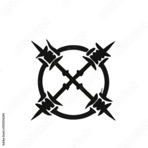 Black barbed wire fence in various shapes