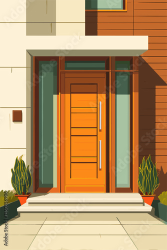 Modern Front Door Design of a Stylish House with Greenery Accents