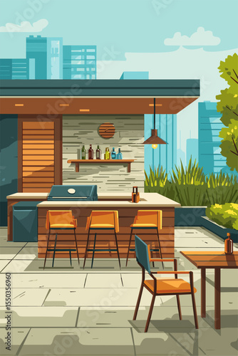 Stylish Rooftop Bar with Modern Design and City View