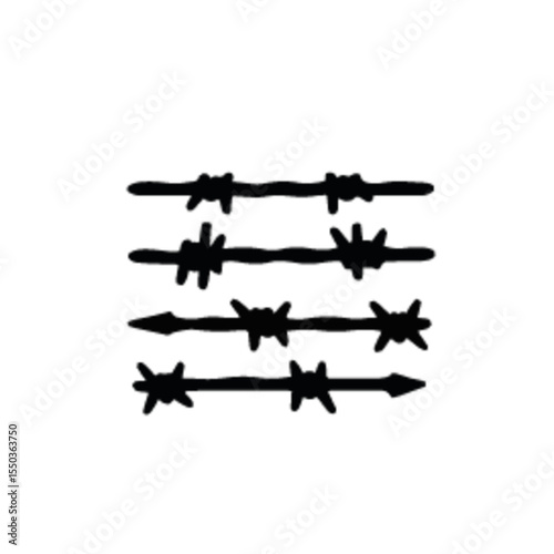 Black barbed wire fence in various shapes
