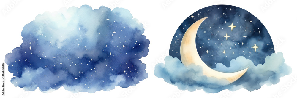 Naklejka premium PNG Dreamy night sky illustration, element set on transparent background