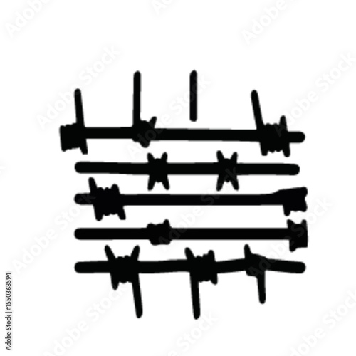 Black barbed wire fence in various shapes