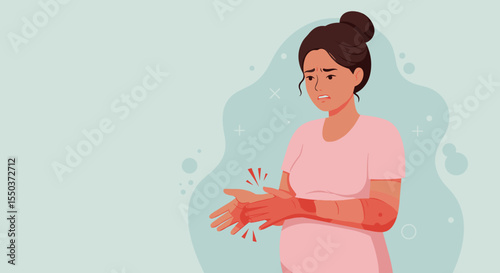 Illustration of a Pregnant Woman with Preeclampsia Symptoms for Health Education and Awareness on Pregnancy Complications