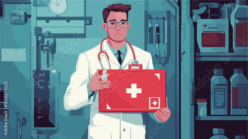 Medical Professional Holding Medicine and Injection from First Aid Kit