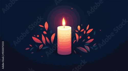 First Communion Light Candle Flat Vector Illustration
