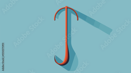 Flat Vector Illustration of Fishing Hook with Fish Design