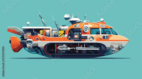 Flat Vector Illustration of Fish Ship Vehicle