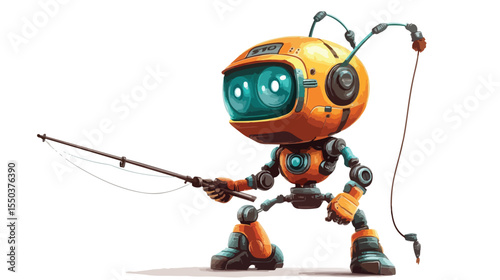 Futuristic Fishing Bait Robot Cartoon Character Vector Illustration