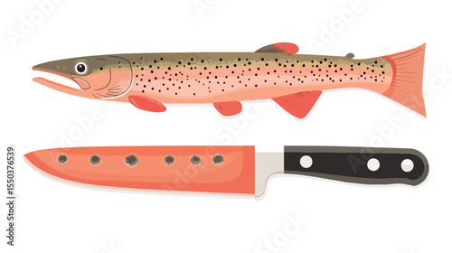 Professional Fishing Knife Tool for Fish - Flat Vector Illustration