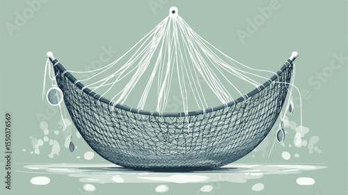 Flat Vector Illustration of Fishing Net Equipment