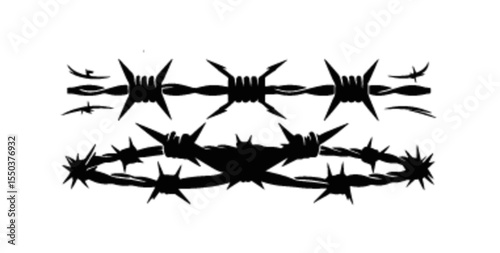 Black barbed wire fence in various shapes