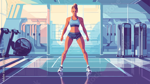 Fitness Woman Practicing Exercise Flat Vector Illustration