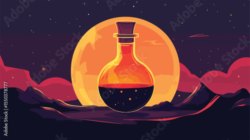 Flat Vector Illustration of Esoteric Elixir Flask