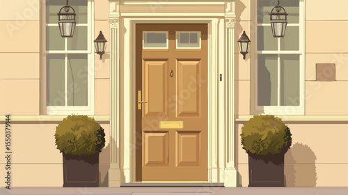 Modern Flat Design House with Wooden Back Door