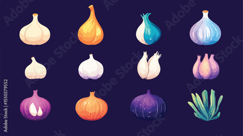 Detailed Garlic Vector Icons Flat Illustration