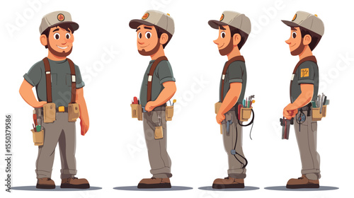 Professional Flat Electrician Cartoon Illustration Vector