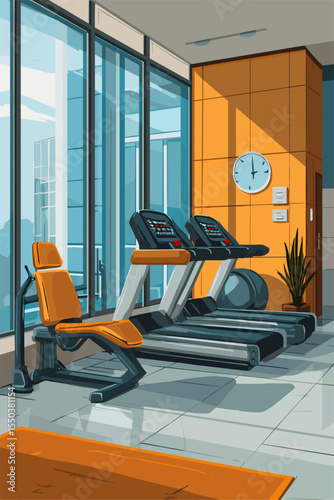 Modern Gym Interior Featuring Treadmills and Fitness Equipment