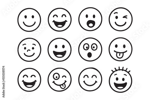 Collection of Diverse Emoticons  Happy, Funny, Surprised, and Winking Faces – Free Vector Emojis