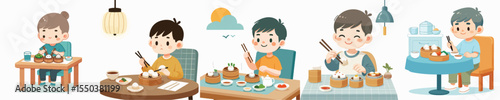 vector character boy eating dimsum