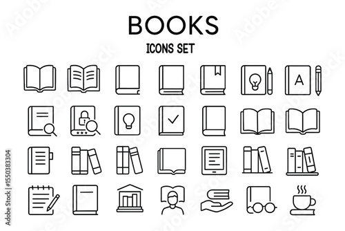 Comprehensive Book Icons Set  High-Quality Line Art for Design Projects, Websites, and Apps