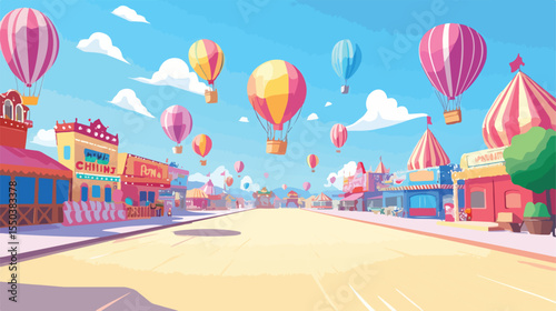 Colorful Hot Air Balloons Flying at Carnival Fun Fair Festival