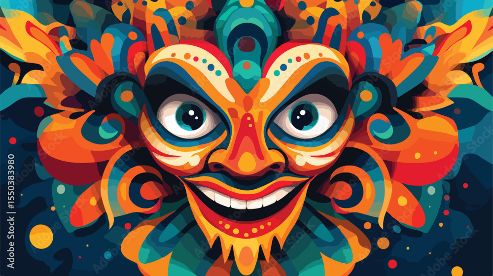 Fototapeta premium Colorful and Playful Crazy Mask Flat Vector Illustration for April Fools' Day