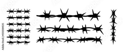 Black barbed wire fence in various shapes