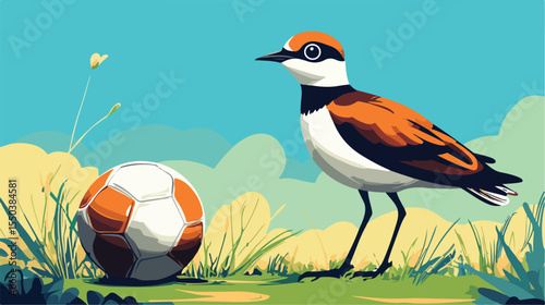 Soccer Ball and Southern Lapwing Profile Look Image