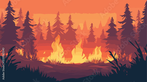 Forest Fire Disaster Environmental Flat Vector Illustration